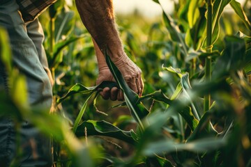 Portrait of an Experienced Senior Farmer Inspecting Corn Crops in Agricultural Field