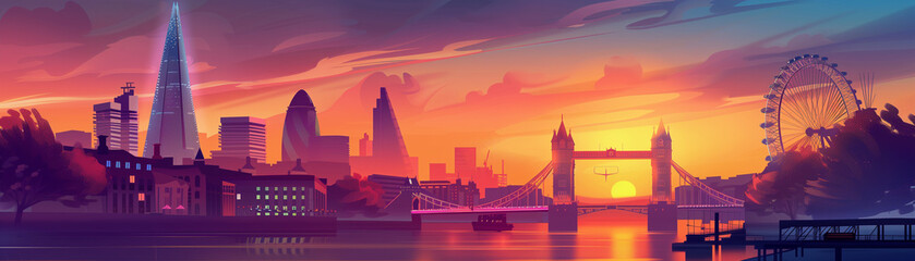 Fototapeta premium illustration London skyline sunset view 