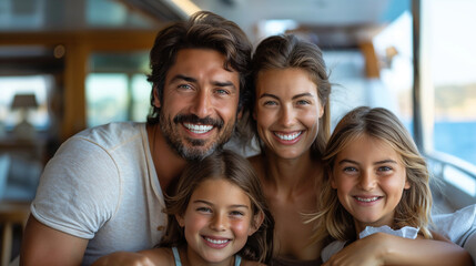 Obraz premium A portrait of a beautiful family of four during their vacation