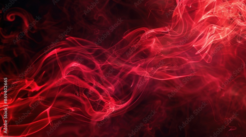 Poster abstract red smoke swirling on a black background, creating a mesmerizing and dynamic visual effect.