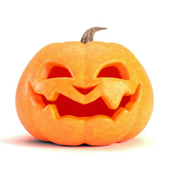 Halloween pumpkin smiling on white background. Jack o lantern isolated on Halloween concept backdrop, 3d render.