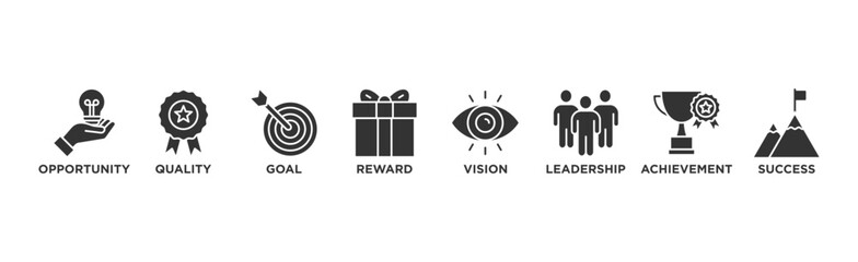 Encourage banner web icon vector illustration concept with icon of opportunity, quality, goal, reward, vision, leadership, achievement, success	
