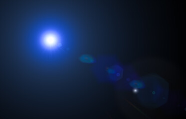 Lens flare glow light effect on black. image of rays blue light effects, overlays or flare isolated...