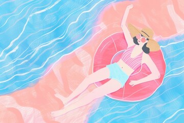 Cute summer illustration backgrounds sunbathing swimwear.