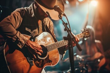 Guitarist with cowboy hat performing on stage