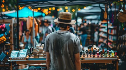 Fototapeta premium Person shopping at a vibrant outdoor market