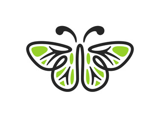 Abstract colored butterfly in stained glass window style graphic design. Simple multicolored linear butterflies logo design