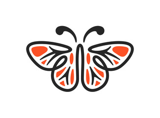 Abstract colored butterfly in stained glass window style graphic design. Simple multicolored linear butterflies logo design