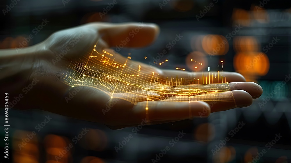 Aufkleber a hand engaging with a virtual interface, showcasing business growth and efficiency metrics. sharp f