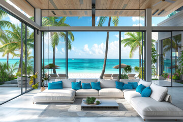 Fototapeta premium Modern Tropical Living Room with Stunning Ocean View