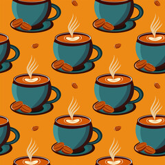 Obraz premium Love foam coffee with beans, cartoon, pattren, illustrations.