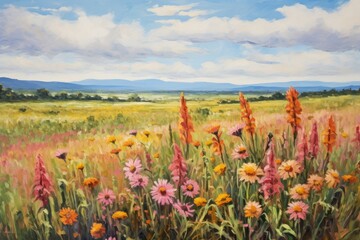 PNG Flower field while harvesting painting landscape grassland. 