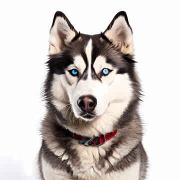 recommend clip art: Siberian husky dog breed standing against white background, AI Generated