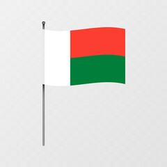 Madagascar flag on flagpole. Vector illustration.