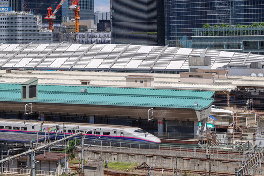 Joetsu Shinkansen E2 high-speed shinkansen bullet train at Tokyo Station in Tokyo, Japan on June 8, 2024