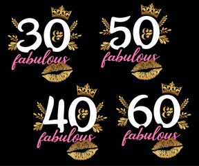 Beautiful collection of vector illustrations for 30, 40, 50 and 60 brithday party