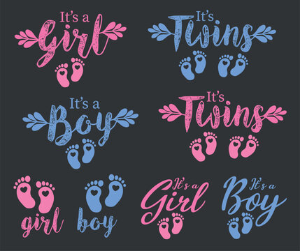It's a Boy, It's a Girll vector cute illustration for a baby gender annoucement set 