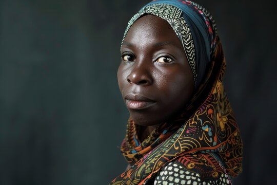 diverse black woman on minimal black background copy space 