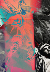 Obraz premium 4th of July background, independence day of America, USA flag or liberty artwork or wallpaper, with textured effect grungy and dusty, American stars and stripe, red and blue, Fourth of July