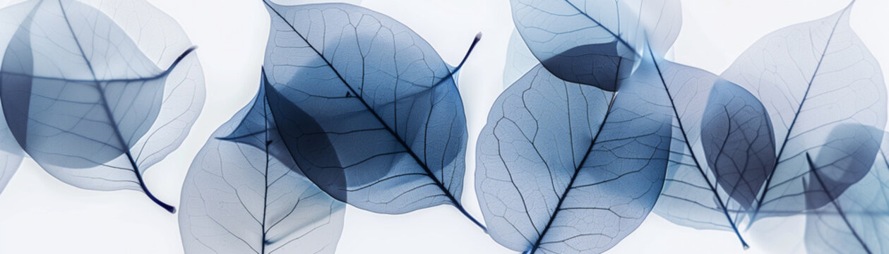 botanical x-ray of leaves on white background