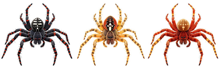 Fototapeta premium Spooky Spider Collection - Realistic and Cartoon Spiders with Webs cut out dicut PNG on transparent