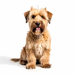 Soft coated wheaten terrier dog breed standing against white background, AI Generated