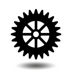 Black gear icon. Machine sprocket gear icon. Flat design. Vector cogwheel sign symbol on a white background.