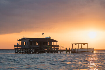 florida fishing shack at sunset in the pine island sound of Florida. south west Florida.