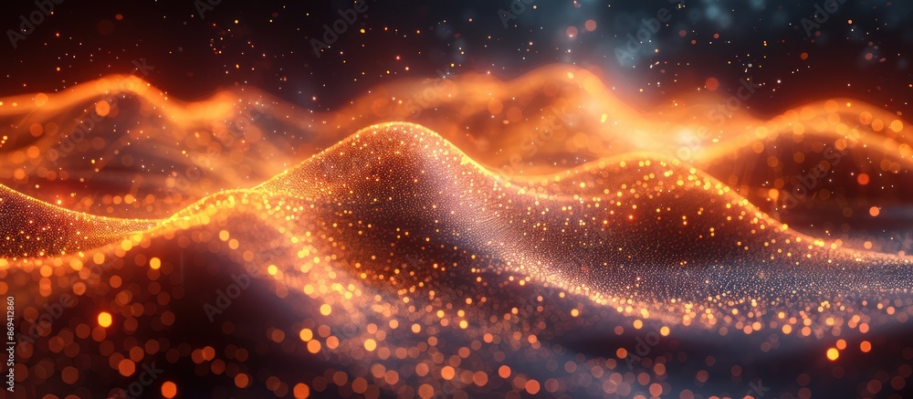 Poster technology background design, abstract wave moving point flow particles