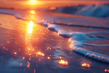 "Beach Sunset with Soft Tilt-Shift Effect"
