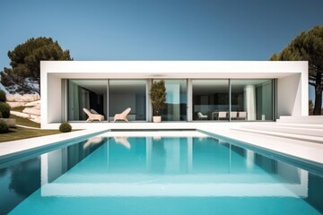 Fototapeta premium The modern white house with the pool in front of the house architecture building outdoors. 