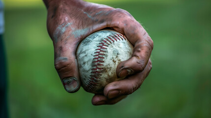 A close shot of the pitcher's hand holding the baseball - a moment full of tension and readiness for a precise throw.
