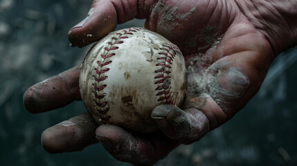 A close shot of the pitcher's hand holding the baseball - a moment full of tension and readiness for a precise throw.