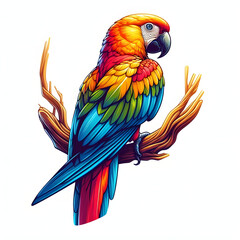 Obraz premium colorful parrot perched branch white background