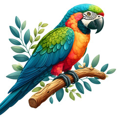 Fototapeta premium colorful parrot perched branch white background