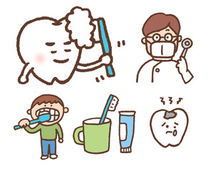 かわいい歯のキャラや歯磨きのイラスト
