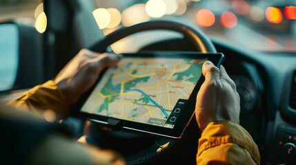 GPS tracking technology on a tablet enabling real-time fleet management - a modern tool supporting logistics and route planning.