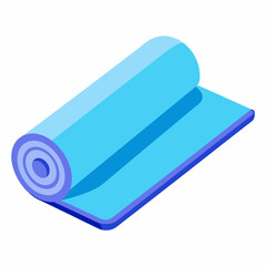 A blue yoga mat is rolled up on a white background