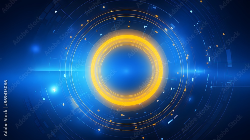 Poster yellow and blue abstract technology background circles digital hi-tech technology design background.