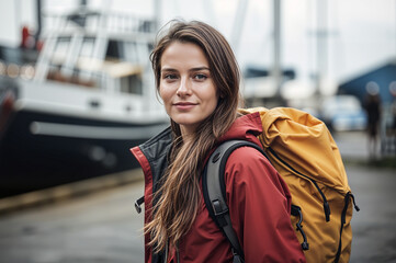 Obraz premium portrait of a woman with travelling backpack