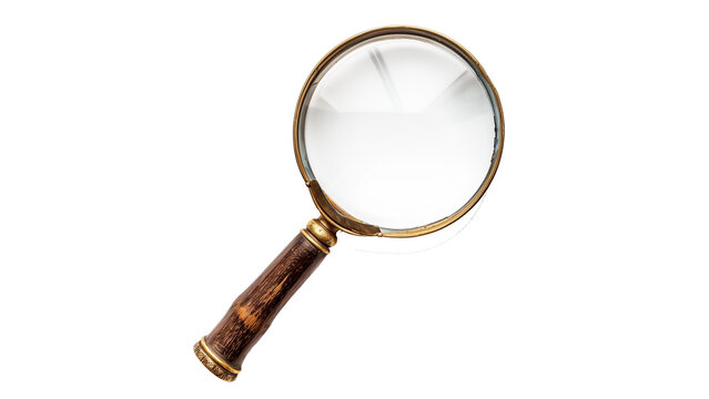Old fashioned magnifier cutout. Magnifying glass with wooden handle