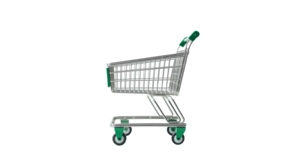 Shopping cart side view cutout. Isolated shopping cart on transparent background