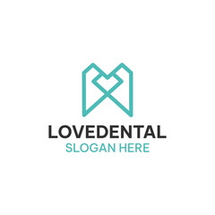 Love dental logo template. Dental and heart in geometrical line shape vector illustration