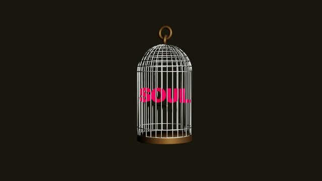 Soul trapped in a cage abstract idea. Restricted freedom. 3d render with black background. 4K