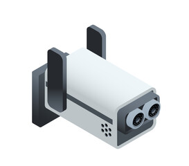Isometric security camera. CCTV for monitoring and watching. Icon with video surveillance camera for outdoor area observation. 3D realistic vector illustration isolated on white background
