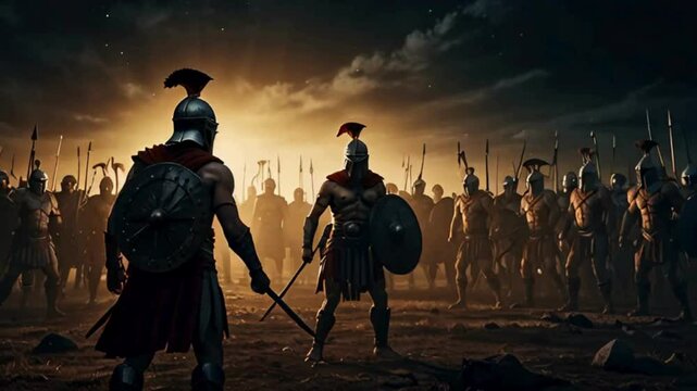 Silhouetted Spartan Warriors with Spears and Shields