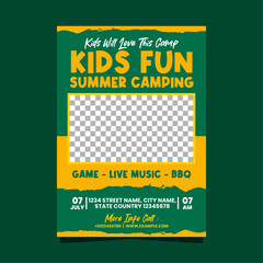 Kids fun summer camping flyer or poster template design