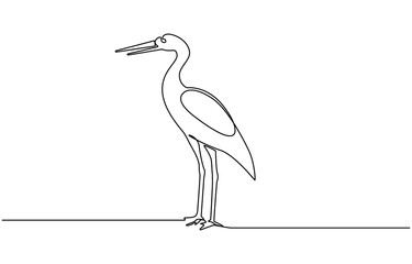 Obraz premium Heron, continuous line drawing, small tattoo, print for clothes and logo design, emblem or logo design, Single continuous line drawing of adorable standing heron, heron, egret flapping its wings, side