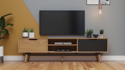 Modern Living Room Interior Design with TV Stand and Plants