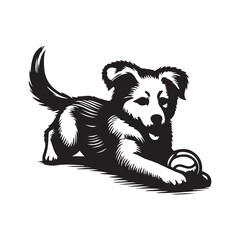 Dogs playing ball silhouette vector illustration. Set of pet silhouettes. Dogs with ball. Vector illustration